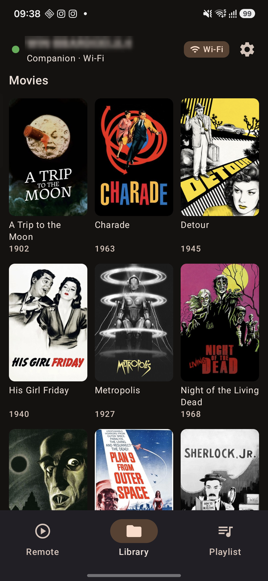 Library with movie posters and Continue watching